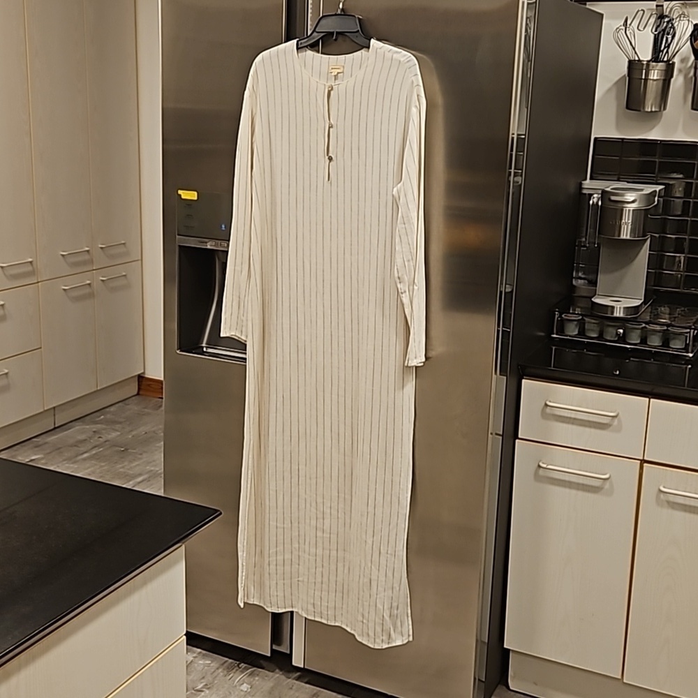 💕DONNI.💕 Pinstripe Tunic Dress ~ Linen Blend Dune Small - Picture 6 of 13